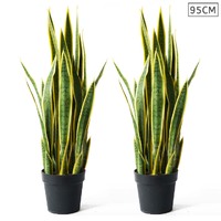 SOGA 2X 95cm Artificial Indoor Yellow Edge Tiger Piran Fake Decoration Tree Flower Pot Plant