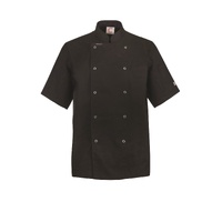 LIGHTWEIGHT EXECUTIVE SHORT SLEEVE CHEFS JACKET WITH PRESS STUDS BLACK