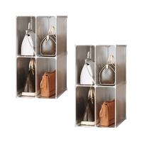 SOGA 2X 2 Tier Multifunctional PP Plastic Bag Box Portable Cubby DIY Storage Shelves Stackable Handbag Purse Organiser