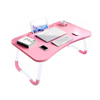 SOGA Pink Portable Bed Table Adjustable Folding Mini Desk Notebook Stand Card Slot Holder with Cup-Holder Home Decor