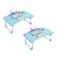 SOGA 2X Blue Portable Bed Table Adjustable Foldable Bed Sofa Study Table Laptop Mini Desk with Notebook Stand Cup Slot Home Decor