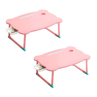 SOGA 2X Pink Portable Bed Table Adjustable Folding Mini Desk With Mini Drawer and Cup-Holder Home Decor