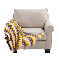 SOGA 170cm Yellow Zigzag Striped Throw Blanket Acrylic Wave Knitted Fringed Woven Cover Couch Bed Sofa Home Decor