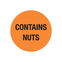 Removable Label 24mm Circle 'Contains Nuts' - Orange