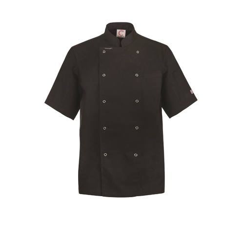 LIGHTWEIGHT EXECUTIVE SHORT SLEEVE CHEFS JACKET WITH PRESS STUDS BLACK