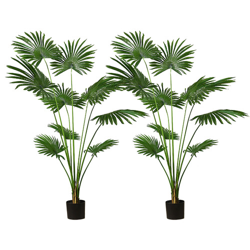 SOGA 2X 180cm Artificial Natural Green Fan Palm Tree Fake Tropical Indoor Plant Home Office Decor