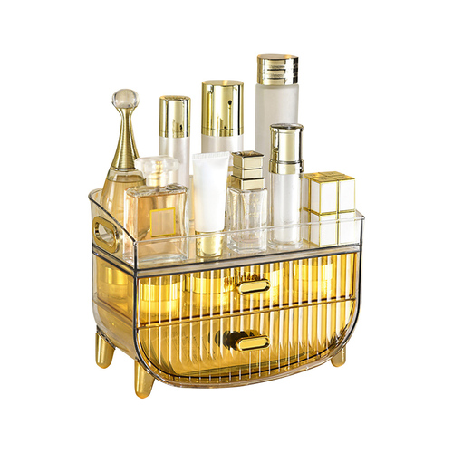 SOGA 3 Tier Golden Yellow Multifunctional Countertop Cosmetic Storage Makeup Skincare Holder Jewelry Cabinet Bathroom Desk Drawer Vanity Organiser