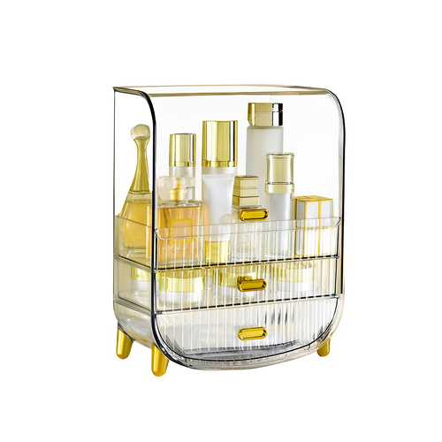 SOGA 3 Tier Transparent Multifunctional Countertop Cosmetic Storage Makeup Perfume Skincare Display Stand Shelf Drawer Type Organiser