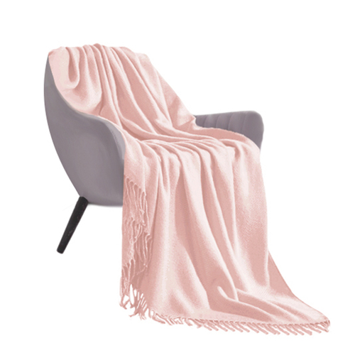 SOGA Pink Acrylic Knitted Throw Blanket Solid Fringed Warm Cozy Woven Cover Couch Bed Sofa Home Decor