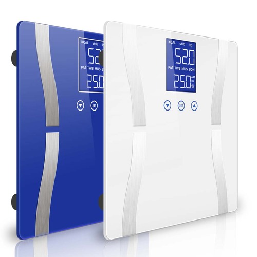 SOGA 2X Glass LCD Digital Body Fat Scale Bathroom Electronic Gym Water Weighing Scales Blue/White