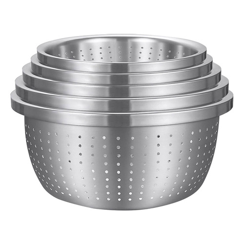 SOGA Stainless Steel Nesting Basin Colander Perforated Kitchen Sink Washing Bowl Metal Basket Strainer Set of 5