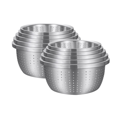 SOGA 2X Stainless Steel Nesting Basin Colander Perforated Kitchen Sink Washing Bowl Metal Basket Strainer Set of 5
