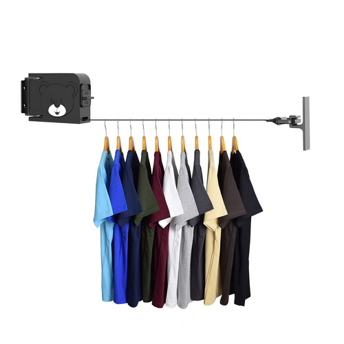 SOGA 160mm Wall-Mounted Clothes Line Dry Rack Retractable Space-Saving Foldable Hanger Black