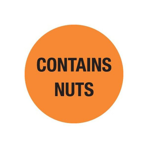Removable Label 24mm Circle 'Contains Nuts' - Orange