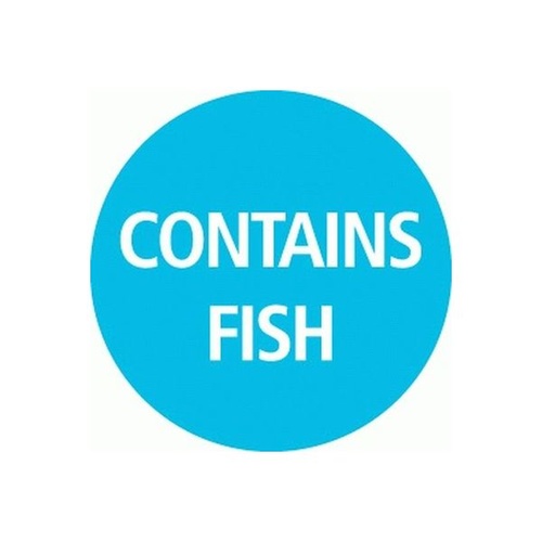 Removable Label 24mm Circle 'Contains Fish' - Blue