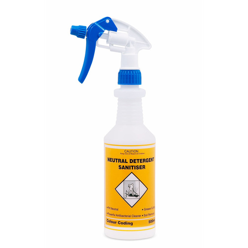 Colour Coded 500ml Trigger Spray Bottle - Neutral Detergent Sanitiser 