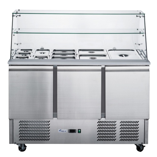 FED-X Three Door Salad Prep Fridge with Glass Top - XS903GC