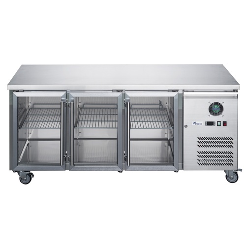 FED-X Three Glass Door Bench Fridge Stainless Steel - XUB6C18G3V